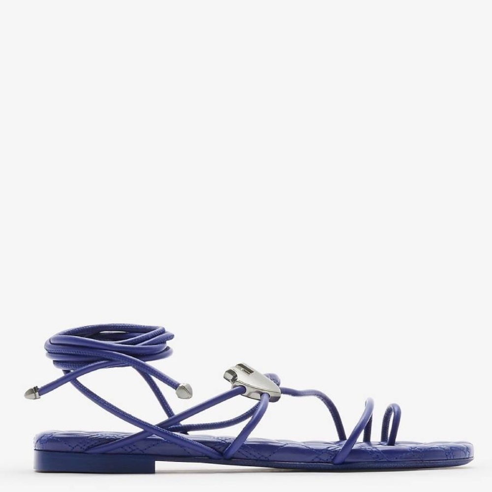 Burberry Ivy Shield Quilted Leather Lace-Up Sandals EU 37 Blue